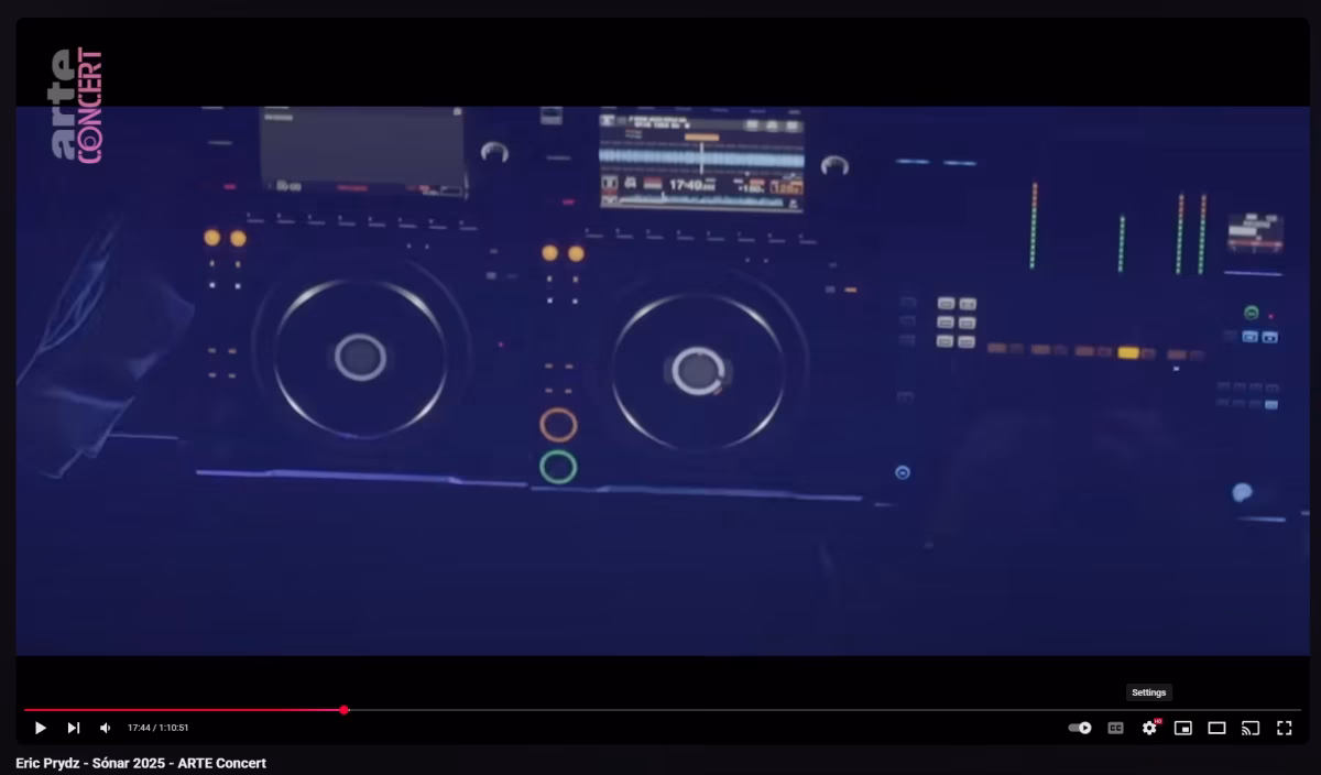 Eric Prydz's complex DJ setup, as seen in an Arte Concert video, showcasing the technical equipment used for his Sónar 2025 pre-recorded set. - midnightrebels.com