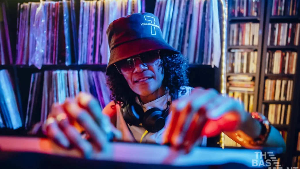 Kerry selecting records at The Basement.