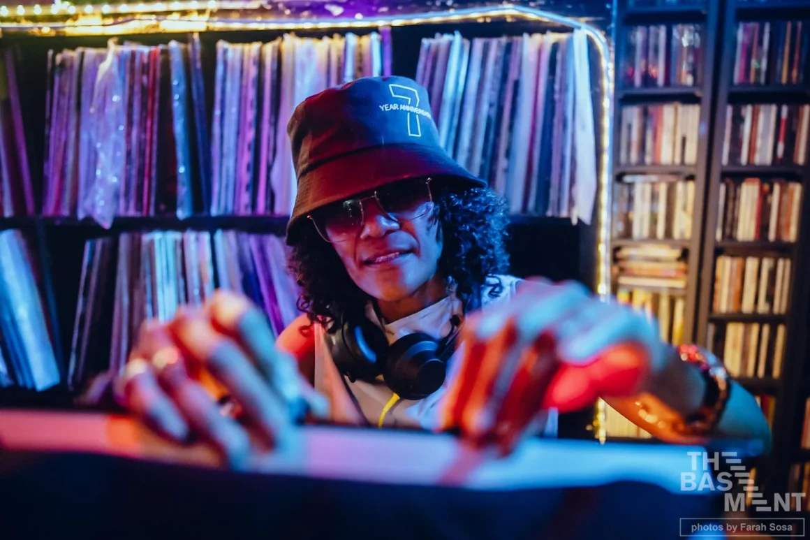 Kerry selecting records at The Basement.