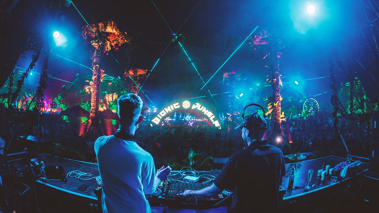DJs perform at Bionic Jungle, vibrant jungle-themed music festival.