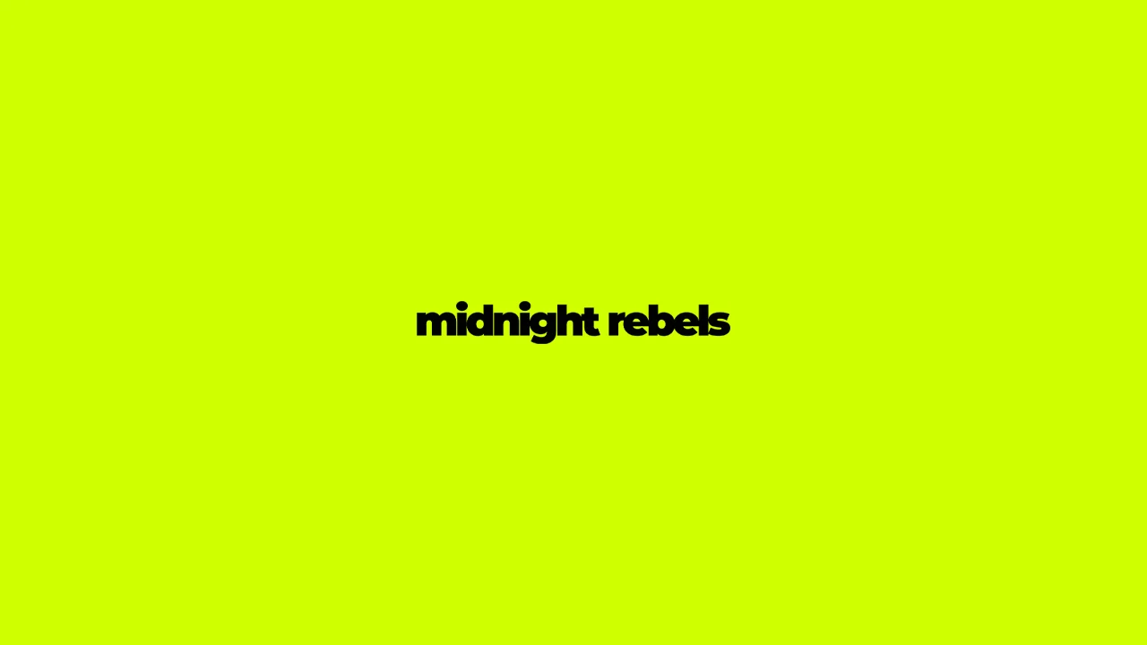 Midnight rebels logo in black text on vibrant neon yellow background.